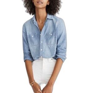 Madewell Blue Denim Classic Ex Boyfriend Long Sleeve Button Shirt Women's XXS